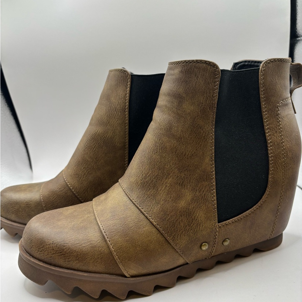 Stylish Brown Ankle Booties with Black Panels